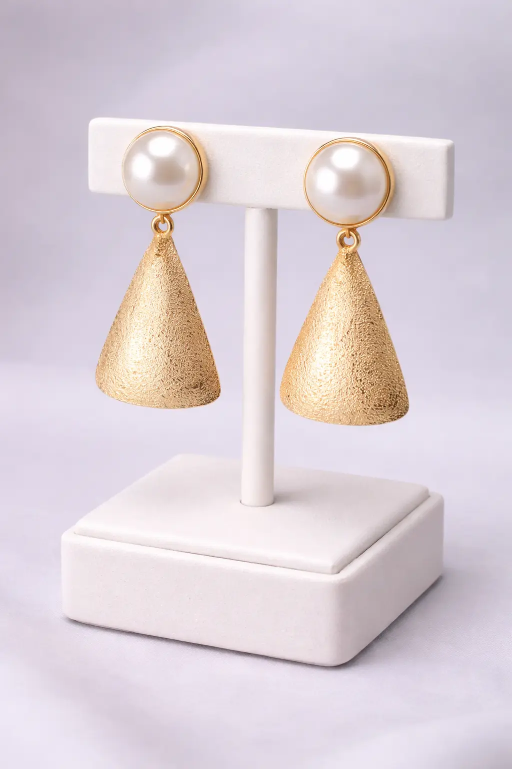 Plated Fan Flare Earrings – Architectural Mother of Pearl Statement Studs